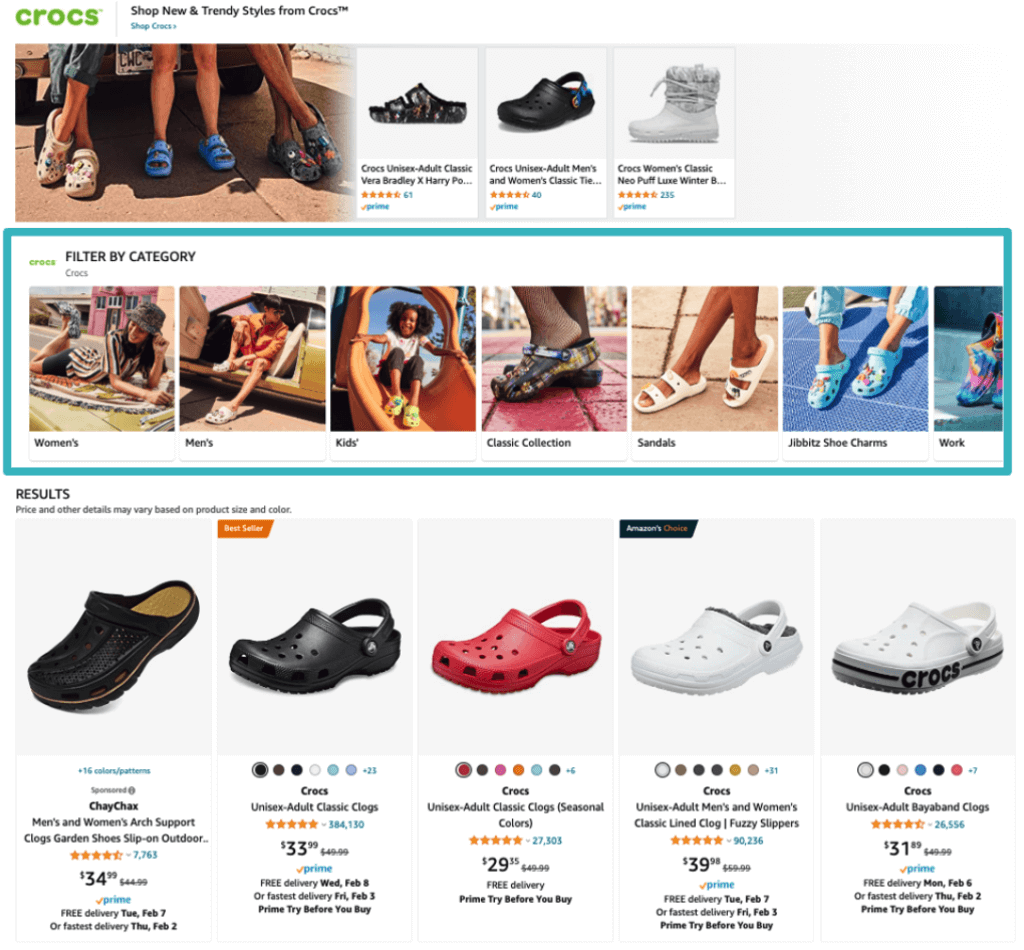 Crocs example of Featured from the Store placements