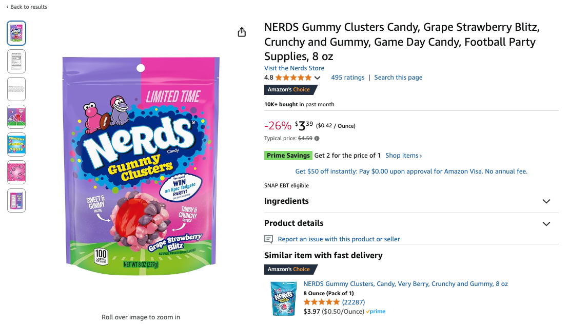 nerds product detail page on amazon us